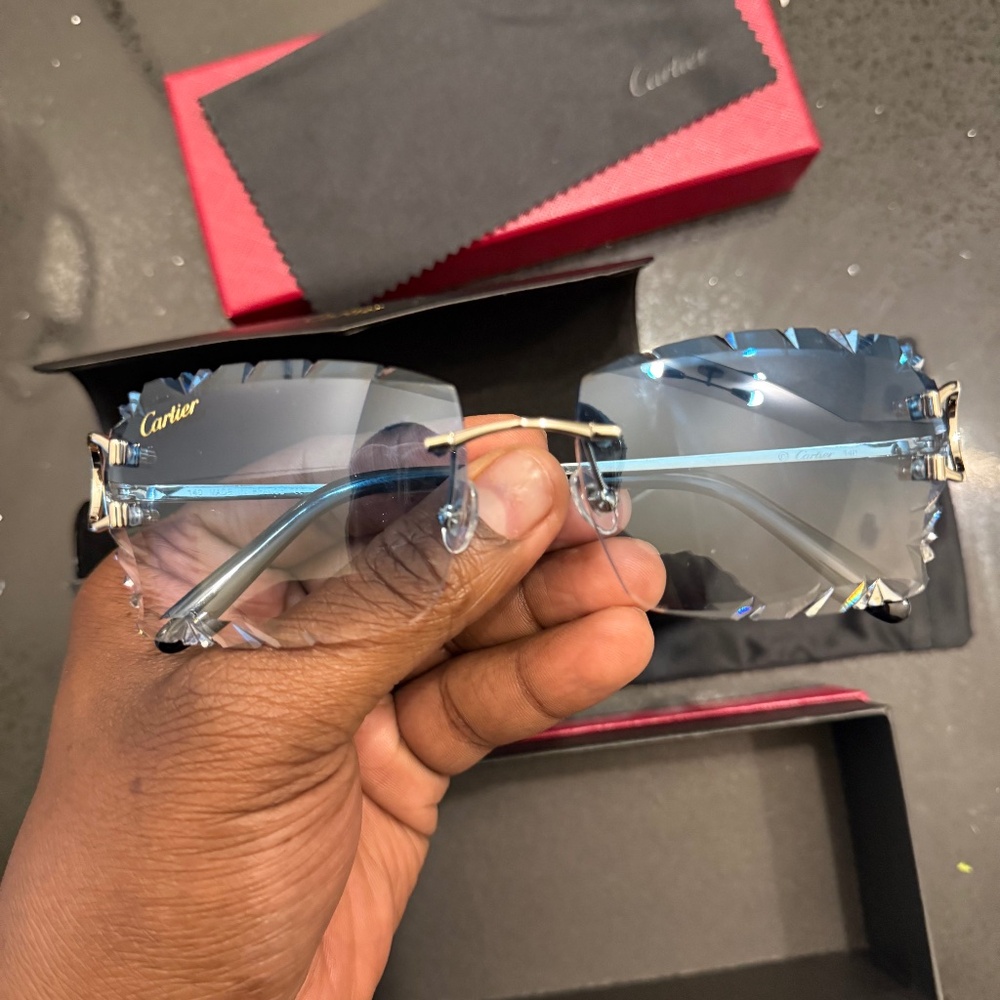 Cartier Rimless Baby Blue Diamond Cut Sunglasses